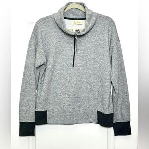 Halcyon Women’s 1/4 Zip Mock Neck Sweater Sz L Heathered Gray Black Colorblock